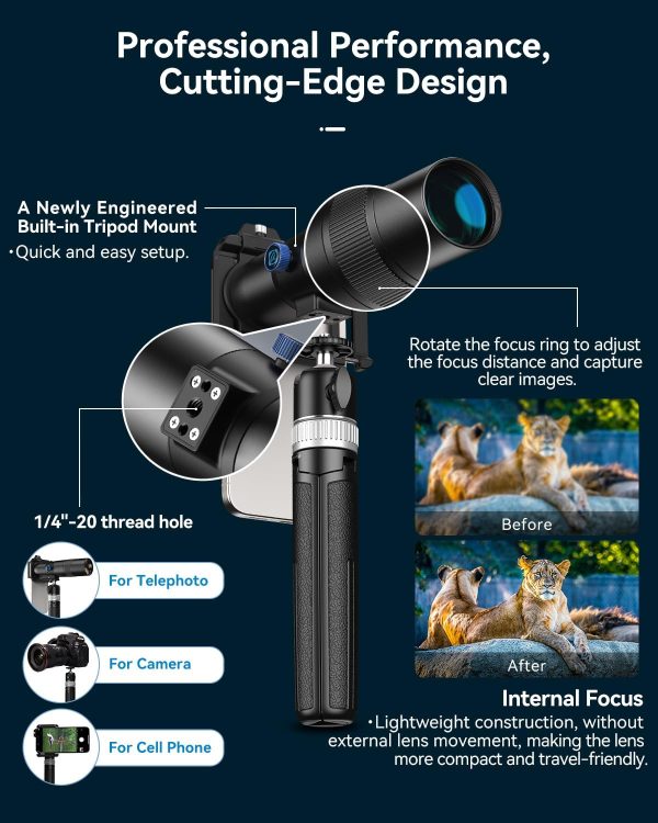 30X Telephoto Lens, High Power HD Telephoto Phone Lens with Adjustable Tripod and Universal Phone Clip, Phone Lens Attachment for Android & iPhone - Image 6