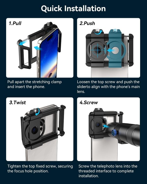 30X Telephoto Lens, High Power HD Telephoto Phone Lens with Adjustable Tripod and Universal Phone Clip, Phone Lens Attachment for Android & iPhone - Image 8
