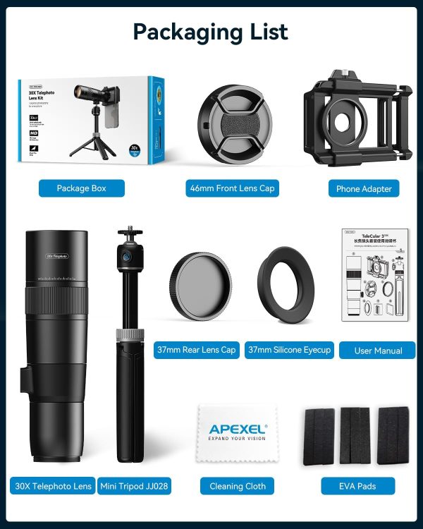 30X Telephoto Lens, High Power HD Telephoto Phone Lens with Adjustable Tripod and Universal Phone Clip, Phone Lens Attachment for Android & iPhone - Image 9