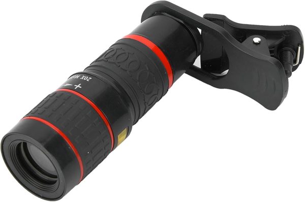 Acouto 20X Telephoto Lens, Long Focus Zoom Telephoto Lens with Clip for Smart Phone Tablet PC Black