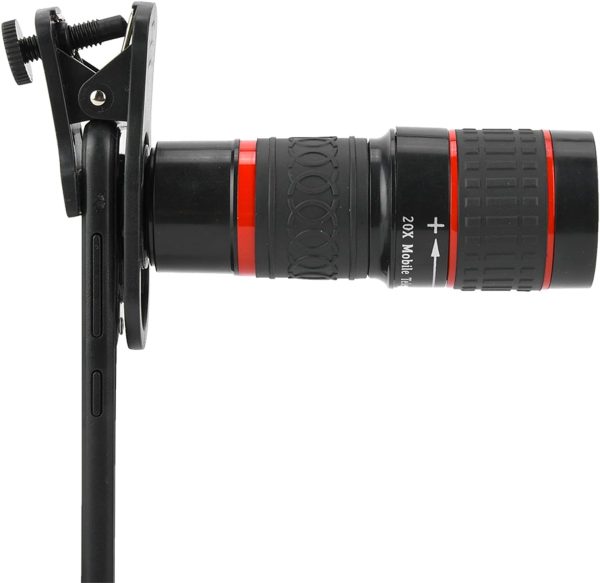 Acouto 20X Telephoto Lens, Long Focus Zoom Telephoto Lens with Clip for Smart Phone Tablet PC Black - Image 3