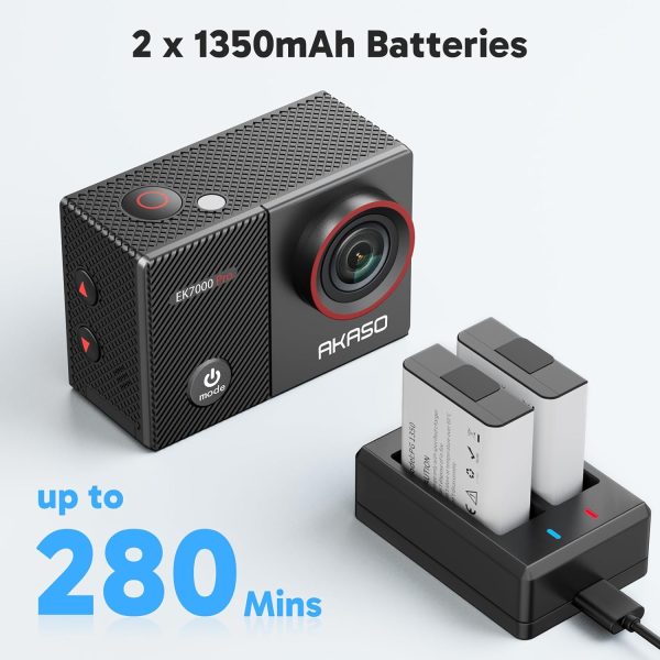 AKASO EK7000 Pro 4K30fps Action Camera with Touch Screen EIS 131ft Waterproof Underwater Camera Remote Control 5X Zoom with Helmet Accessories Kit (with 128GB MicroSD Card) - Image 6