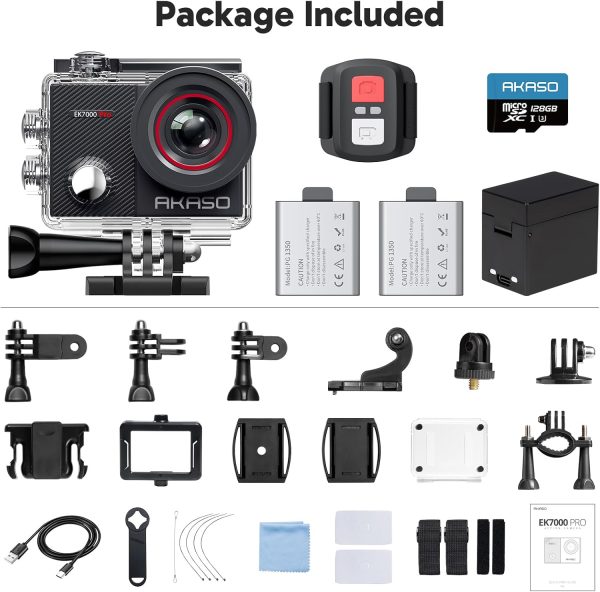 AKASO EK7000 Pro 4K30fps Action Camera with Touch Screen EIS 131ft Waterproof Underwater Camera Remote Control 5X Zoom with Helmet Accessories Kit (with 128GB MicroSD Card) - Image 9