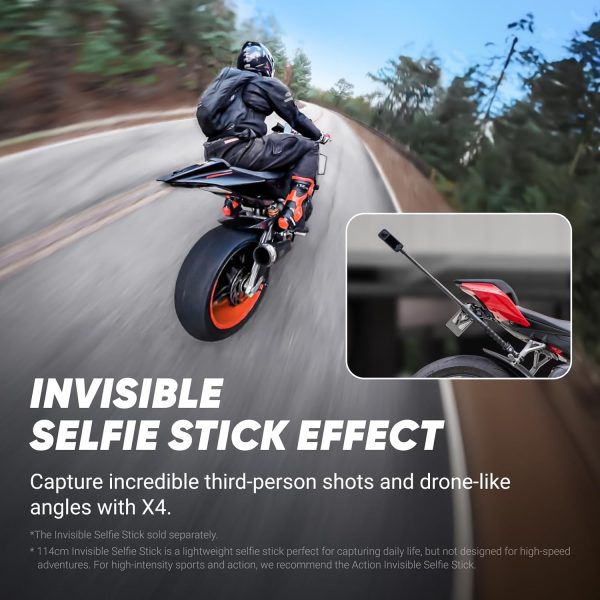 Insta360 X4 Standard Bundle - Waterproof 8K 360 Action Camera, 4K Wide-Angle Video, Invisible Selfie Stick Effect Effect, Removable Lens Guards, 135 Min Battery Life, AI Editing, Stabilization - Image 4